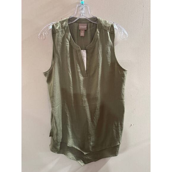 Chico's Tank Top Womens Size 0 Green Sleeveless Assmetrical Hem Split V Neck - Picture 2 of 7
